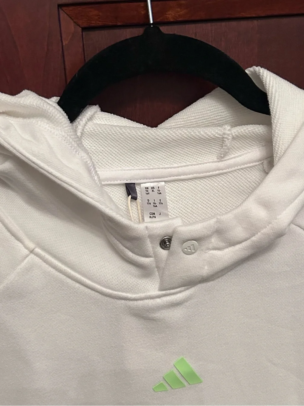 adidas White Hoodie with Neon Green Logo and Side Stripe